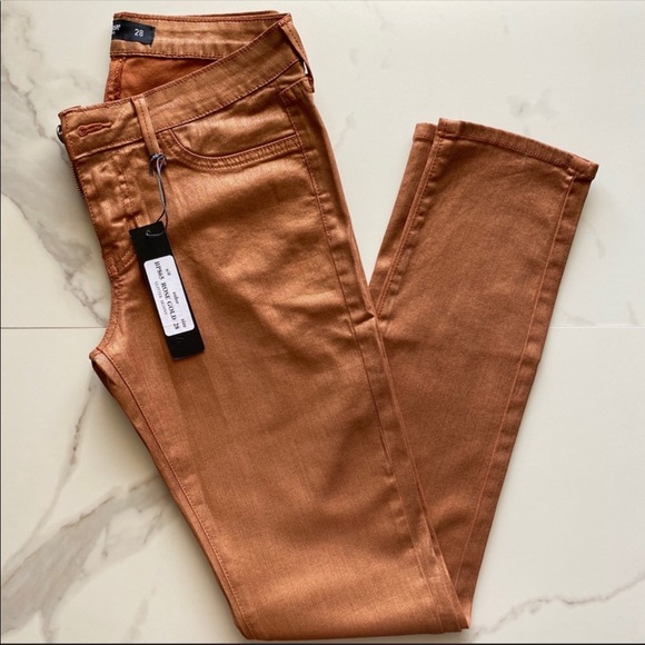 Just USA Denim - Copper rose gold foil lame metallic skinny jeans